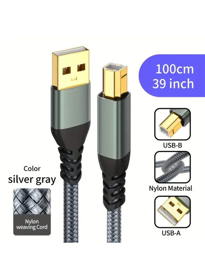 كابل طابعة من USB A إلى USB B رمادي 1 متر نقل بيانات عالي السرعة للطابعات MIDI - Image 1